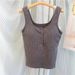 Women's Clothing Pure Cotton Ribbed Button Vest For Women With Chest Pads Sports Slim Bottoming Outer Wear Sleeveless Top_ecoleips.com