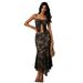 Black Lace Crochet Camisole Top And Irregular Fishtail Skirt Two Piece Set European And American Style for Women_ecoleips.com