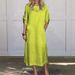 Aria Basics Aria Basics New 2024 European And American Cross-Border Summer Style Loose Casual Solid Color Short Sleeve Cotton Linen Dress_ecoleips.com