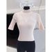 Elegant Turtleneck Slim Fit Pullover Knit Sweater Dongdaemun Style Short Sleeves Pure Alluring Women's Sweater in Stock_ecoleips.com