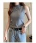 White Women's Tank Top With A Half-high Collar, Versatile For Summer, Tight-fitting Sleeveless Knitted Top, Can Be Worn_ecoleips.com