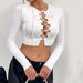 Voya Women's 2026 Autumn/Winter Hollow Strap Ultra Short Round Neck T-shirt European And American Versatile Ribbed Long Sleeve Top_ecoleips.com