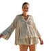 Women's Clothing Casual Vacation Shirt Set Lantern Sleeve Ruffle Hem Shorts Spring/Summer New_ecoleips.com
