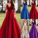 Women's Clothing Sexy V Neck Dress Suspenders Solid Color Sleeveless Fashion Evening Dress_ecoleips.com