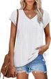XIEERDUO Womens Tops V Neck Cap Sleeve Loose Fit Tee Shirts Summer Spring 2025 Eyelet/Printed_ecoleips.com