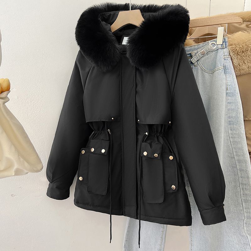 Petite Women's Designer Parka Coat - Short Puffer Jacket With Plush Sherpa Lining & Polo Collar (M-3XL, Beige/Khaki/Brown/Black/Gray)_ecoleips.com