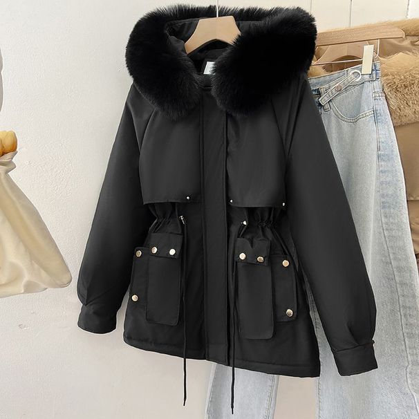 Petite Women's Designer Parka Coat - Short Puffer Jacket With Plush Sherpa Lining & Polo Collar (M-3XL, Beige/Khaki/Brown/Black/Gray)_ecoleips.com
