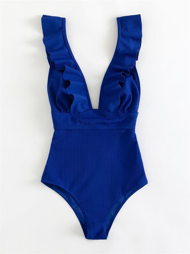 Women's Clothing One Piece Ruffle Swimsuit Solid Color Multicolor Swimsuit Three Dimensional Striped Sexy_ecoleips.com