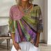 Women's Retro Floral Gradient Art Print V Neck Short Sleeve Top European American Style Cross Border Fashion for Ladies_ecoleips.com