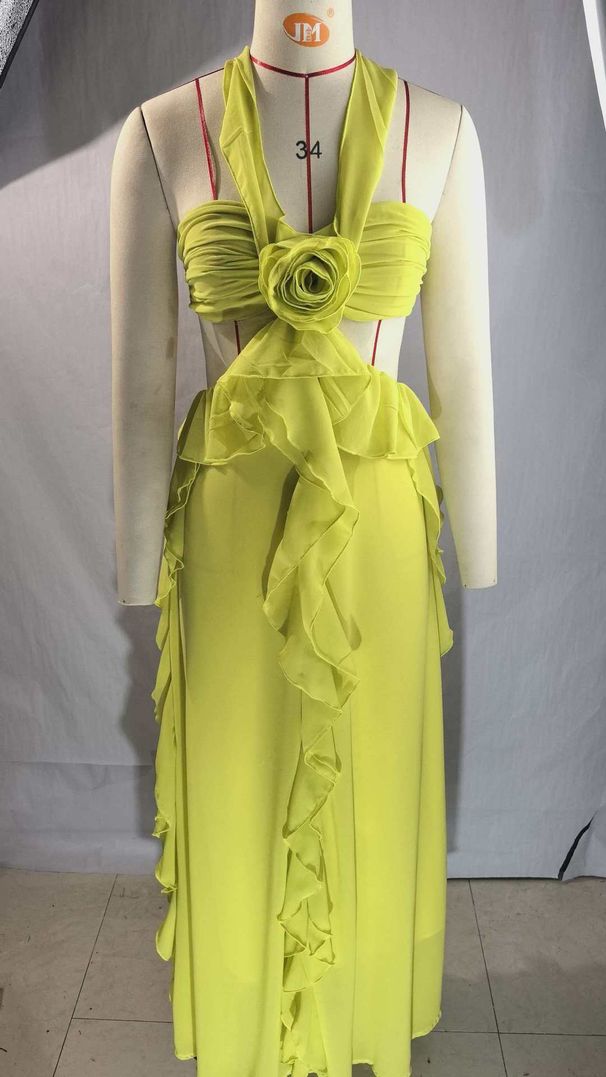 Popular European American Backless Chiffon Tulle Dress Sexy Strapless Ruffle Long Skirt Tie up Style in Stock_ecoleips.com