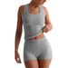 Women's Slim Fit Vest And High Waist Shorts Set Casual round Neck Solid Color Y2K Style Hot Girl European Export_ecoleips.com