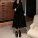 French Vintage Black Dress Autumn And Winter Hepburn-Style Velvet V-Neck Niche Slimming Temperament Long Skirt_ecoleips.com
