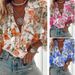 Women's Clothing New Fashion Summer Loose V Neck Lace Printed Pullover Top_ecoleips.com