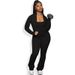 Women's Clothing Fashion Solid Color Pocket Cardigan Jacket Casual Jumpsuit Sports Two Piece Suit_ecoleips.com