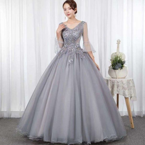 Women's Evening Gown Long Performance Dress Puffy Skirt for Vocal Music Exam Bel Canto Solo Stage Annual Meeting_ecoleips.com