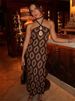 Tossy Knit Printed Hollow Out Long Dress Women Bandage Backless Contrast Beach Holiday Dress Clothes Female Boho Knitwear Dress_ecoleips.com