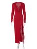 Hugcitar Fashion V Neck Long Sleeve Lace Up Ruffles Patchwork Lace Sexy Maxi Dress Autumn Clothes Streetwear Party Festival_ecoleips.com