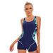 Women's Color-Block Sporty One-Piece Swimsuit Conservative Backless Quick-Dry Surfing Suit with UPF Protection_ecoleips.com