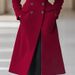Elegant Double-Breasted Wool Coat – Women’s Long Overcoat For Autumn & Winter (Red, S-XL, Classic & Warm)_ecoleips.com