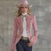 Women's Clothing Elegant Suede Blazer Vintage-Inspired Tailored Jacket, Soft Pink Office Blazer With Notched Lapel, A-Line Fit, Wrinkle-Resistant _ecoleips.com
