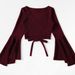 Voya Women's Fashion Design T-shirt With Spring And Summer Bat Sleeves, Short Cut, Exposed Navel, Dark Red Top_ecoleips.com