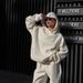 Women's Solid Color Patchwork Hooded Top And Pants Set - Casual Comfortable Two-Piece Outfit For Fall/Winter_ecoleips.com