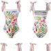 Retro Floral One-Piece Bandeau Tie Strapless Summer Swimsuit Double-Sided Reversible Swimwear Lined Beach Bathing Suit_ecoleips.com
