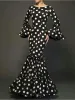 Elegant Ladies Dress Fashionable Trumpet Sleeves Polka Dot Decoration Cascading Ruffle Hem Sexy Fishtail Ladies Evening Dress_ecoleips.com