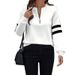 Women's Casual V-Neck Pullover Sweatshirt Long Sleeve Loose Fit Daily Wear Soft Polyester Blend Top_ecoleips.com