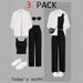 Women's Clothing Summer Dopamine Outfit Set - Slimming Shirt, Tank Top & Pants 3-Piece Combo | Flowy & Youthful | White+Black / White+Brown | S-XXL_ecoleips.com