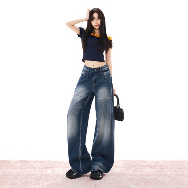 26ss| 2026 American Retro Washed Distressed Drapey Spring-summer Versatile Floor-length Everyday Denim Pants New Style_ecoleips.com