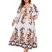 "Elegant Plus Size Flowy V-Neck Dress - Soft Long Sleeve Printed Maxi Dress For Women, Loose Fit & Comfortable, Trendy Casual & Office Wear"_ecoleips.com