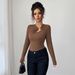Voya Hot Selling Women's Clothing, Solid Color Design, Hollowed Out Long Sleeved Shoulder T-shirt, Slim Fit, Inner Layer, Temperament Top_ecoleips.com