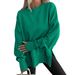 Loose Sweatshirt With Side Slit, Round Collar, Bat Sleeves, And Fleece-Lined Top_ecoleips.com