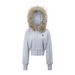 Vintage Grey Hooded Zip-Up Sweatshirt Jacket For Women – Slim Fit Cropped Pullover With Faux Fur Trim_ecoleips.com