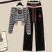Women's Clothing Hooded Sweatshirt Women Spring And Autumn Thin Loose Casual High End Color Stripe Letter Casual Pants_ecoleips.com