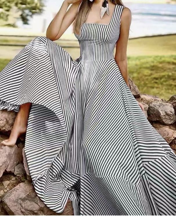 Women's Clothing Summer Fashion Women's Striped Vest Dress Full Skirt Slim Waist New Arrival_ecoleips.com
