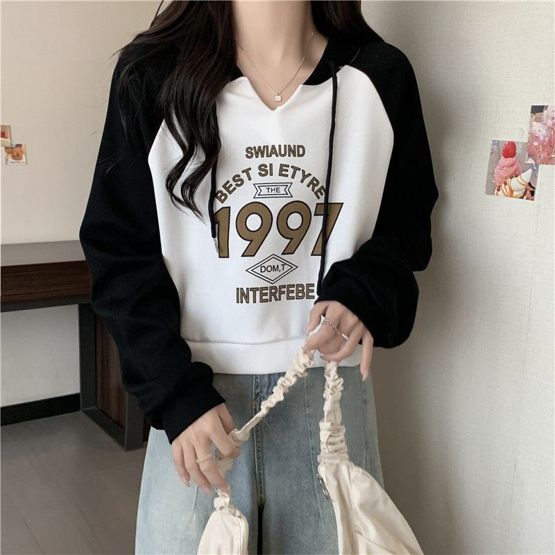 European American Style Short Raglan Sleeve Sweatshirt Women, Real Shot, New Spring And Autumn Model, Loose Fit,_ecoleips.com