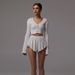 Verve 2024 Autumn Winter New Women's Fashion Personality Solid Color Ruffled Long Sleeve Cardigan Small Jack Casual Shorts_ecoleips.com