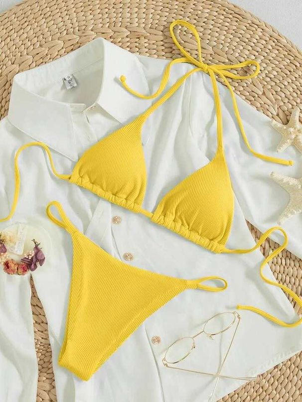 European And American Foreign Trade Sexy Bikini Swimsuit Women's Sling Tight Three-point High Waist Triangle Beach Swimsuit_ecoleips.com