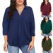 Plus-Size V-Neck Chiffon Blouse – Flowy 3/4 Sleeve Tunic Top For Women, Lightweight & Breathable (1XL-5XL, 8 Colors)_ecoleips.com