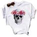 European And American Cross-border Foreign Trade Women's Floral Skull Print Round-neck Short-sleeve T-shirt Top_ecoleips.com