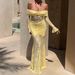Elegant Fashion Off The Shoulder Long Lace Dress Long Sleeve Party Evening Gown Dress For Formal Occasions_ecoleips.com