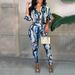 Women's European American Style Printed Lapel Jumpsuit Long Sleeve Slim Two Piece Set Fashion Autumn Winter New Arrivals_ecoleips.com