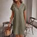 2025 European And American Summer New Solid Color Cotton Linen V-Neck Button Loose Casual Dress In Stock_ecoleips.com