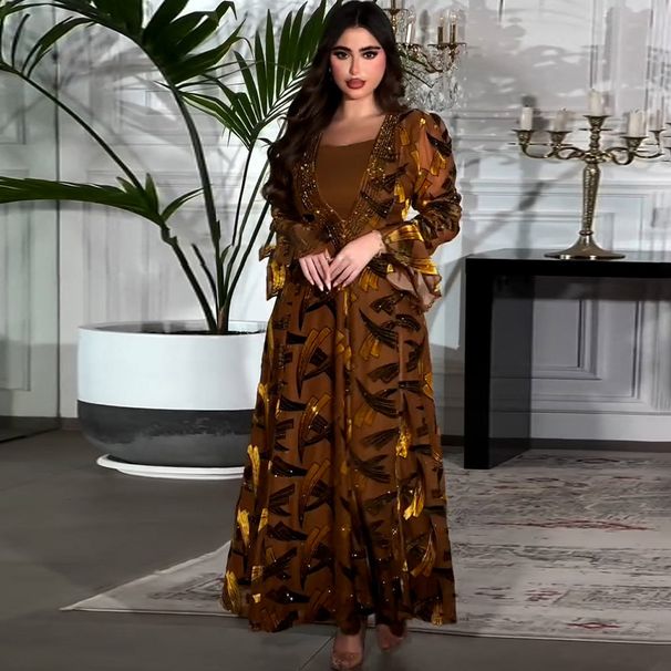 2025 Spring And Summer New European And American Waist Tie Temperament Women's Party Robe Dress_ecoleips.com
