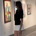 Women's European American Style French Fashion Summer Color Block Semi High Neck Five Sleeve Sexy Bodycon Patchwork Dress_ecoleips.com
