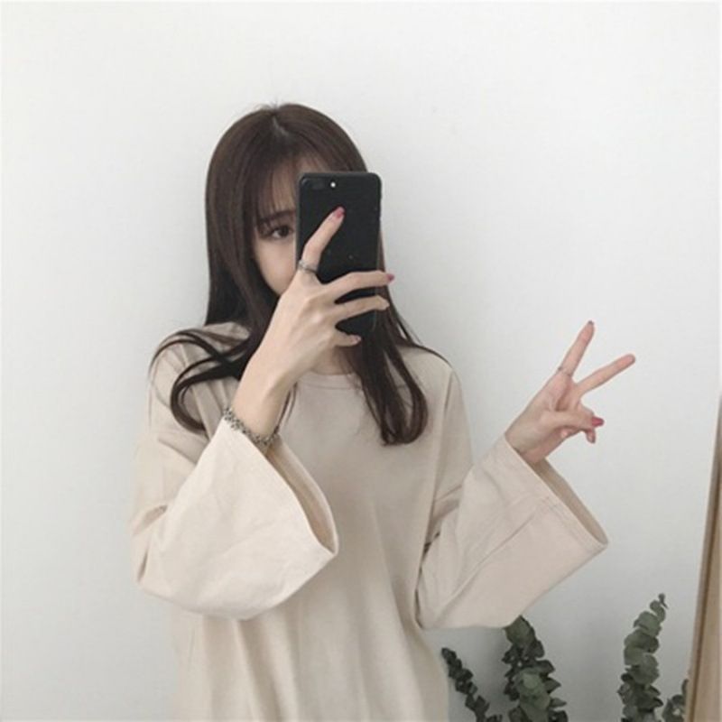 Women's Autumn Korean-Style Long-Sleeved Solid-Color T-Shirt With Loose Fit, Versatile Slimming Base Layer And Student T_ecoleips.com