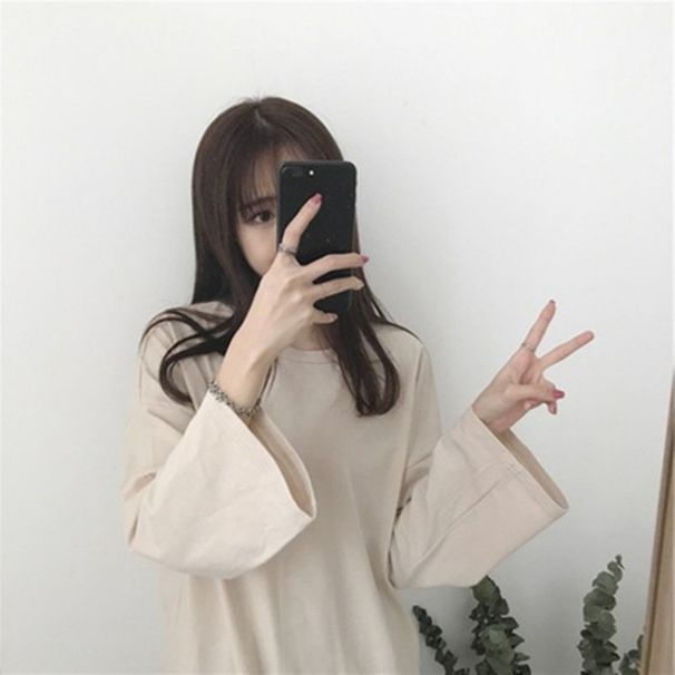 Women's Autumn Korean-Style Long-Sleeved Solid-Color T-Shirt With Loose Fit, Versatile Slimming Base Layer And Student T_ecoleips.com