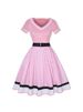 Black V-Neck Short Sleeve Vintage Pleated Dress With Belt Women 50s Polka Dot Party Sundress Robe Plus Size_ecoleips.com